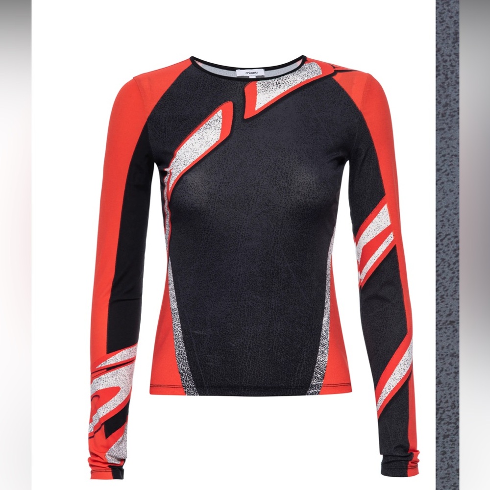 Miaou Black and Red Asymmetrical Long Sleeve in Roma Print M